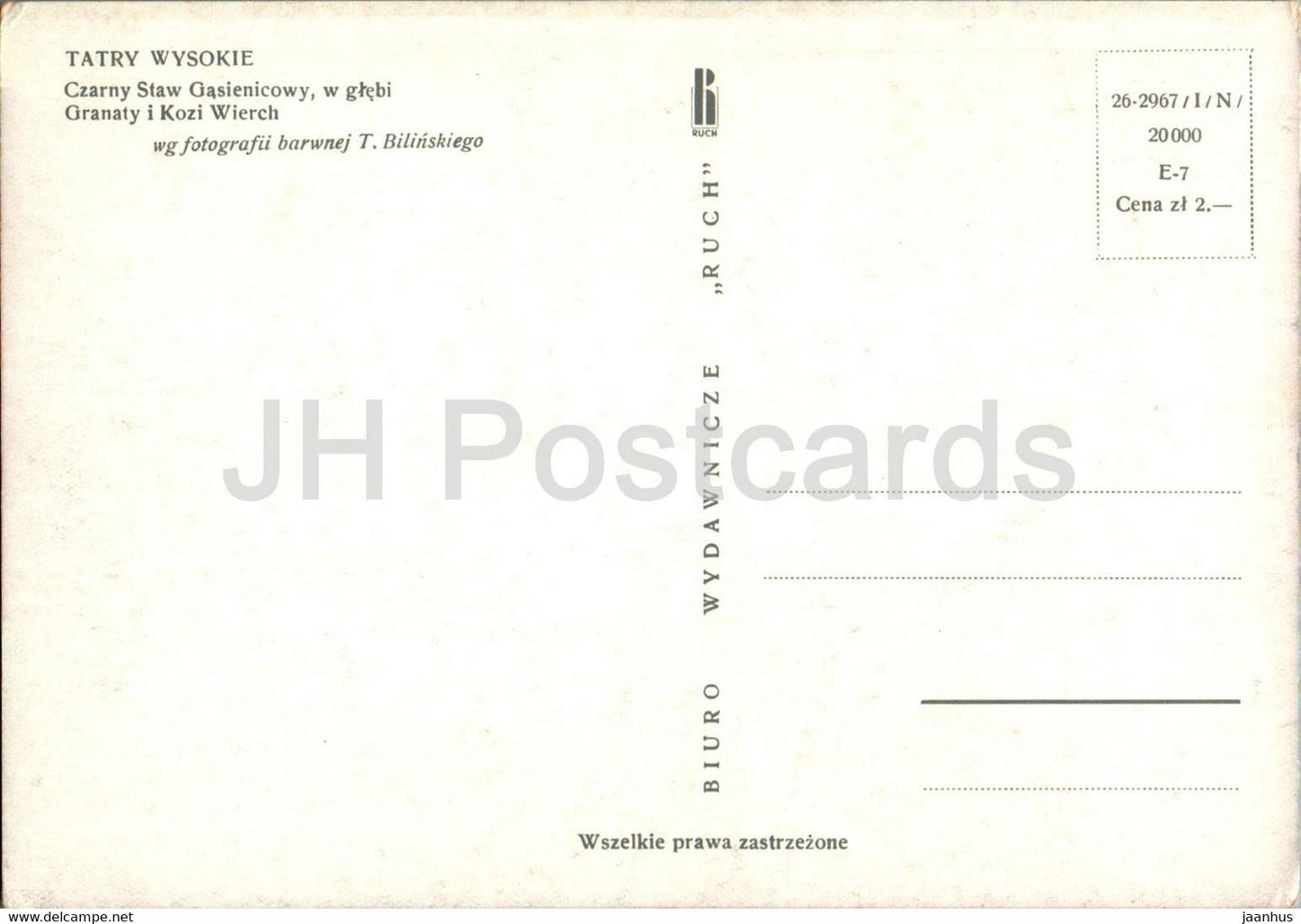 Tatry Wysokie - High Tatras - Czarny Staw Gasienicowy - Granaty - Kozi Wierch - Poland - unused