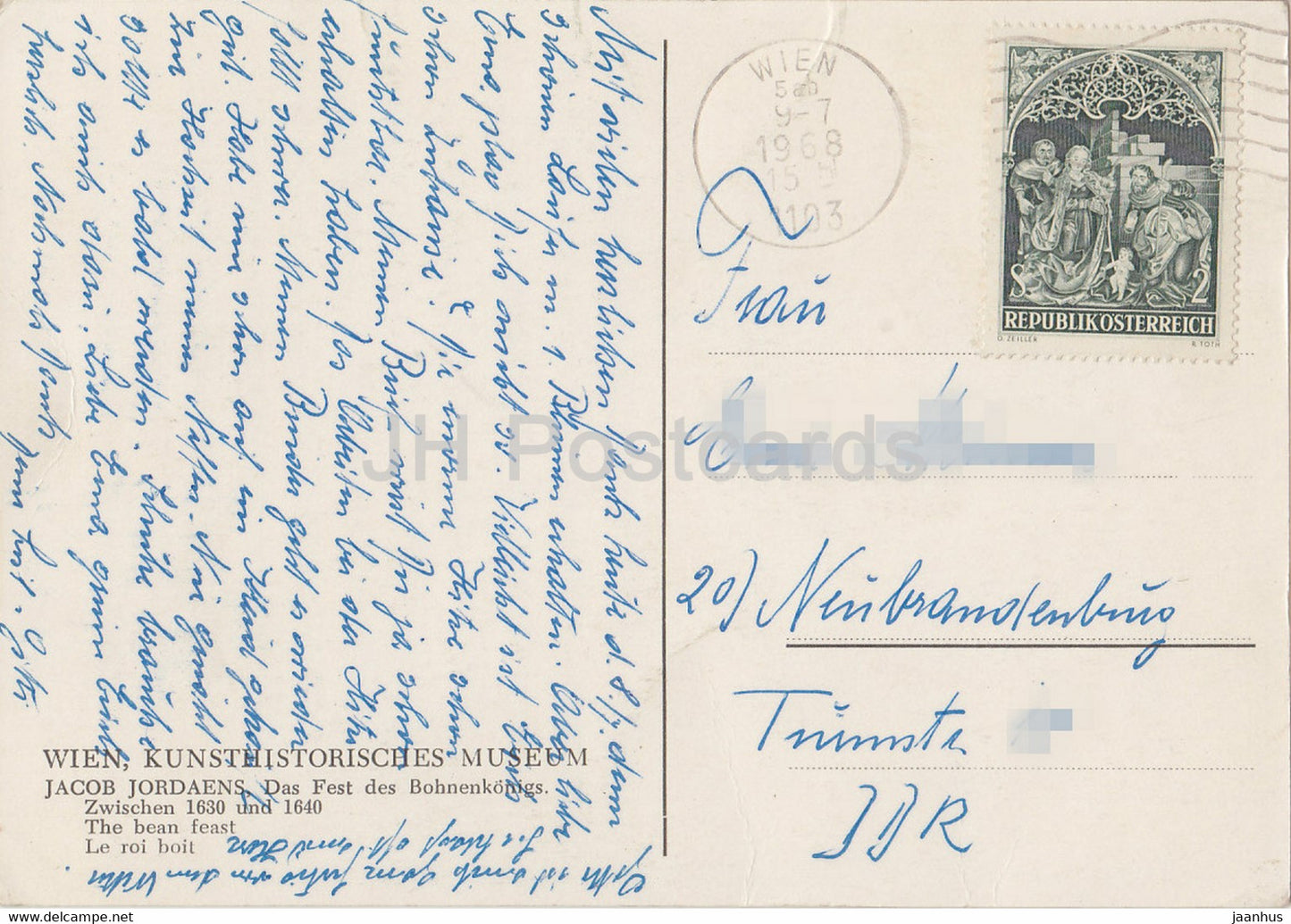 painting by Jacob Jordaens - Das Fest des Bohnenkonigs - The Bean Feast - Flemish art - 1968 - Austria - used