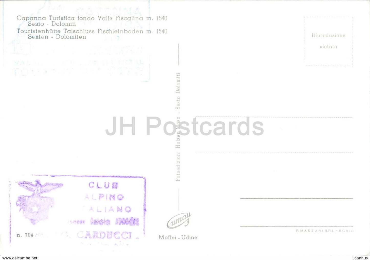 Capanna Turistica Fondo Valle Fiscalina 1540 m - Sesto - Dolomiti - old postcard - Italy - unused