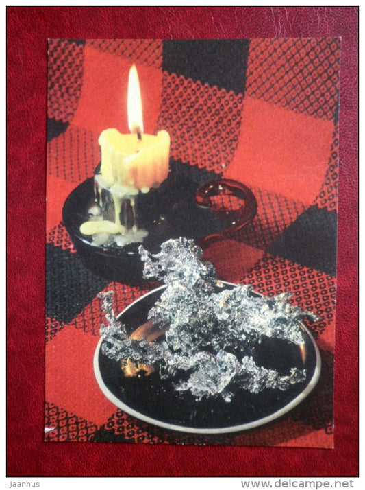 New Year Greeting card - candle - tin - 1970 - Estonia USSR - used - JH Postcards