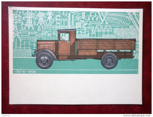 russian truck YAG-6 , 1936 - cars - 1976 - Russia USSR - unused - JH Postcards
