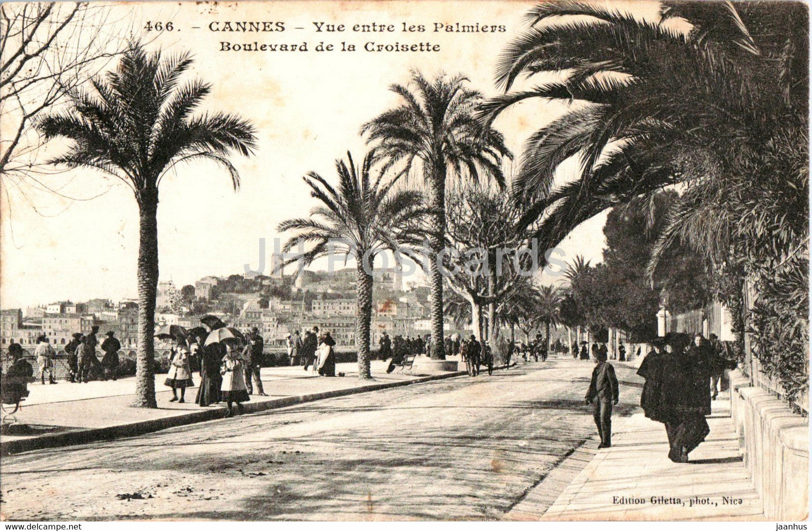Cannes - Vue entre les Palmiers - Boulevard de la Croisette - 466 - old postcard - France - used - JH Postcards