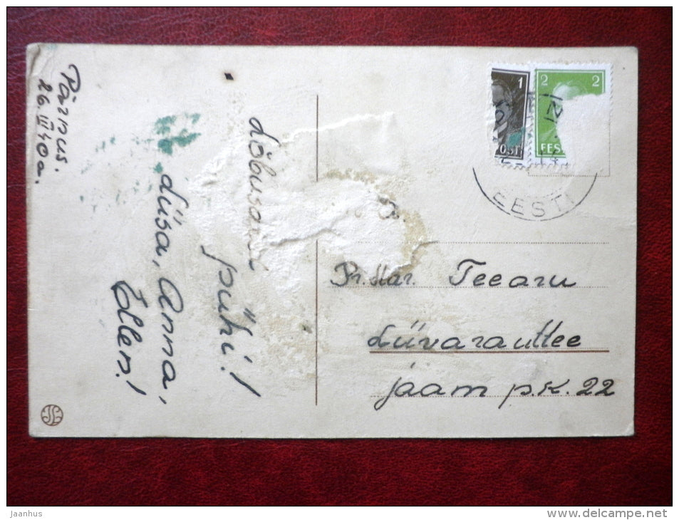 Easter Greeting Card - boy and girl - eggs - IL - circulated in 1940 - Estonia - used - JH Postcards