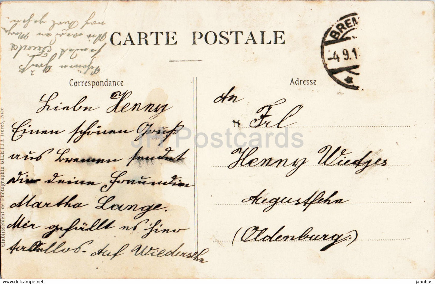 Cannes - Vue entre les Palmiers - Boulevard de la Croisette - 466 - carte postale ancienne - France - occasion