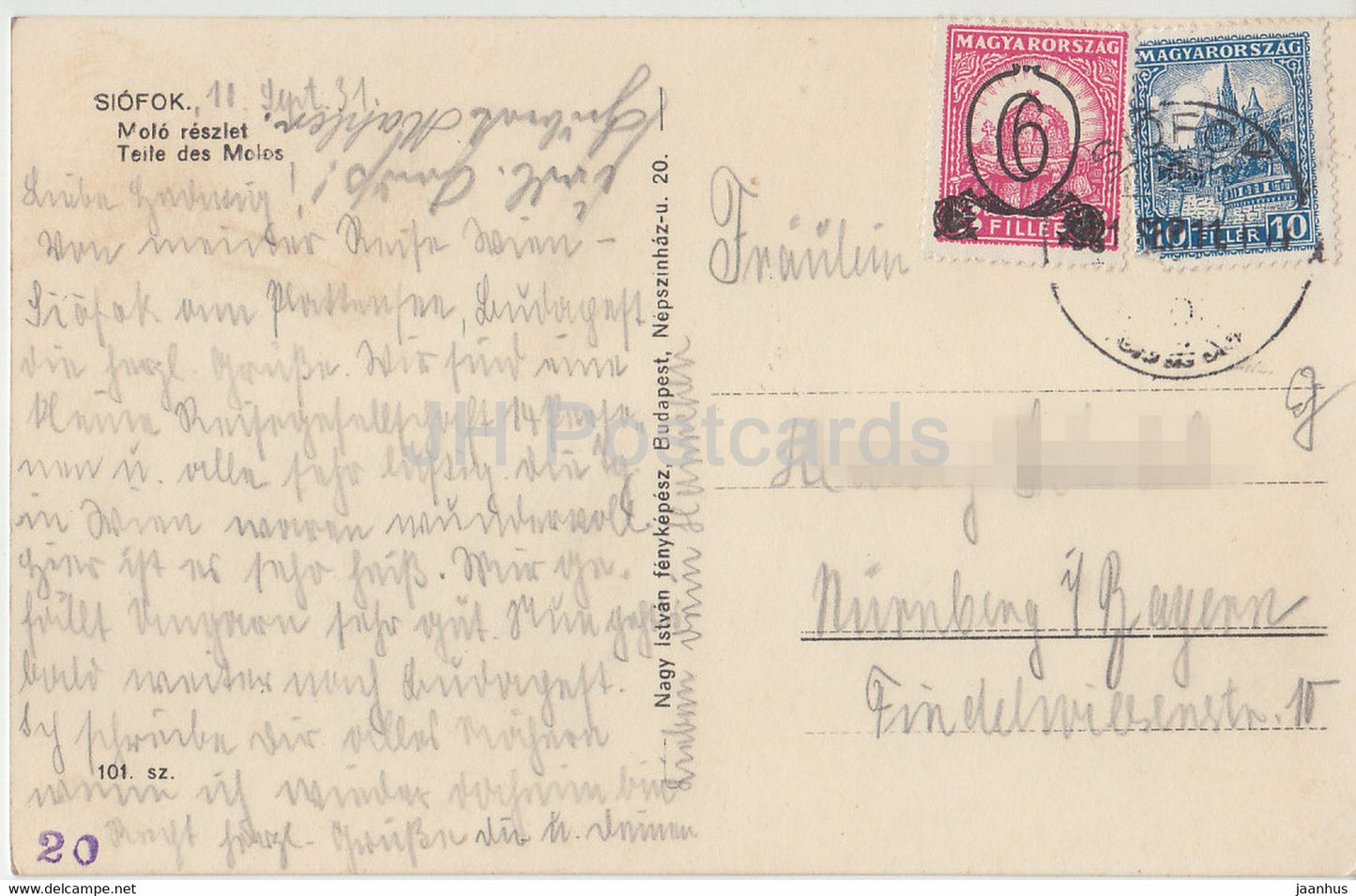 Siofok - Molo reszlet - Teile des Molos - jetée - carte postale ancienne - 1931 - Hongrie - utilisé