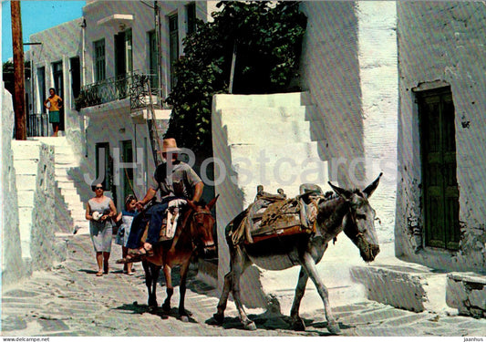 Paros - Picturesque streets - donkey - animals - 26 - Greece - used - JH Postcards