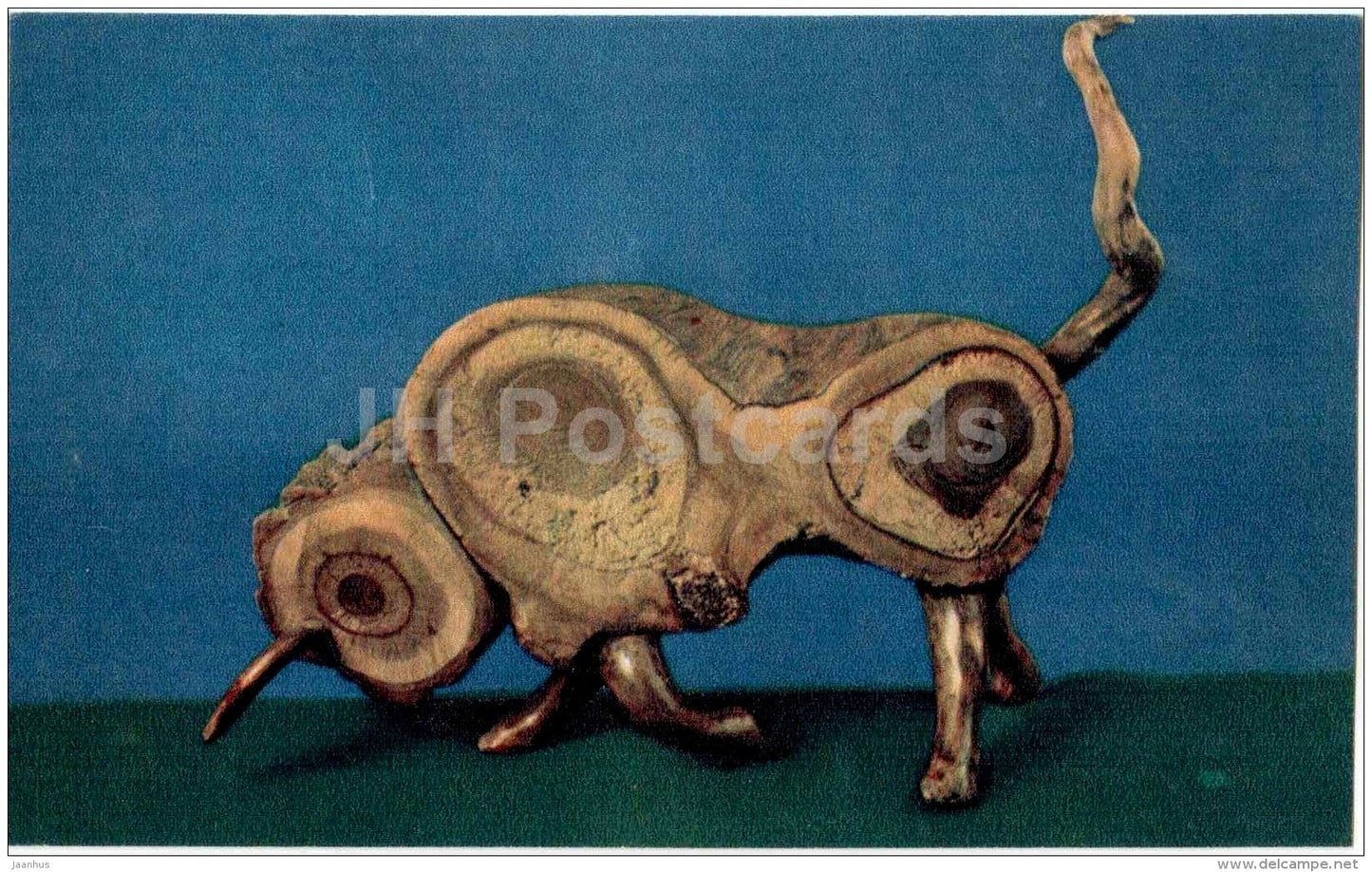 bull - Nature and Fantasy - wooden figures - 1969 - Russia USSR - unused - JH Postcards