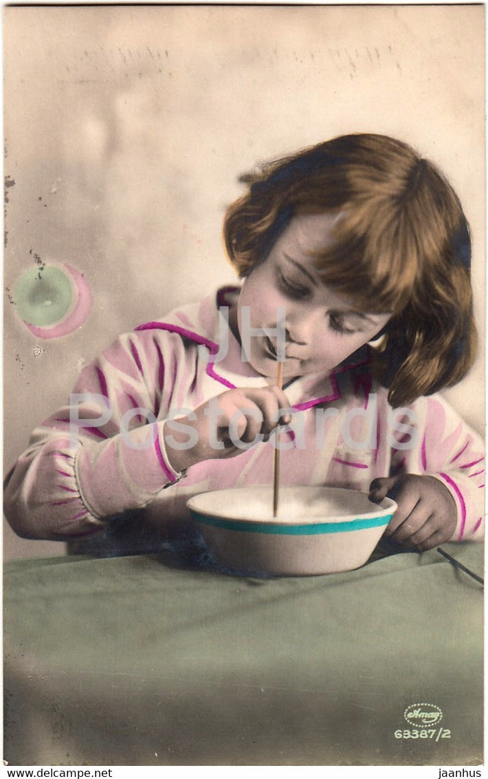 girl - children - blowing bubbles - Amag 63387/2 - Bahnpost Ambulant - old postcard - 1927 - used - JH Postcards