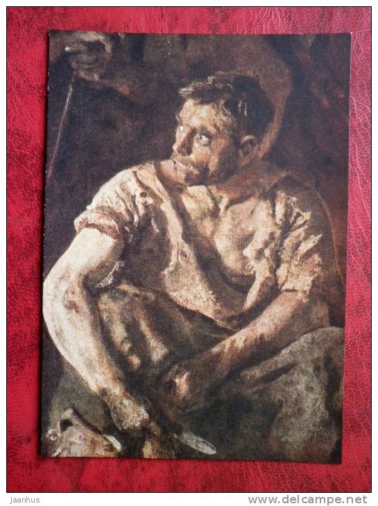 Painting by B. V. Johanson - the old Ural plant, worker , 1937 - russian art - unused - JH Postcards
