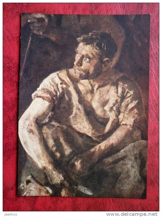 Painting by B. V. Johanson - the old Ural plant, worker , 1937 - russian art - unused - JH Postcards