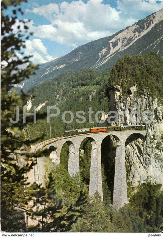Landwasser Viadukt der Rhat Bahn bei Filisur - train - railway - Switzerland - unused - JH Postcards