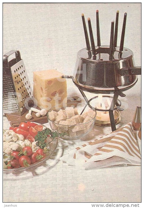 fondue - dishes - Estonian Cuisine - recepie - 1985 - Estonia USSR - unused - JH Postcards