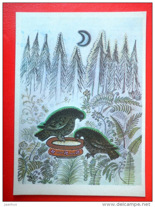 illustration by Y. Vasnetsov - blackcock - birds - Russian folk songs and Nursery Rhymes - 1970 - Russia USSR - unused - JH Postcards