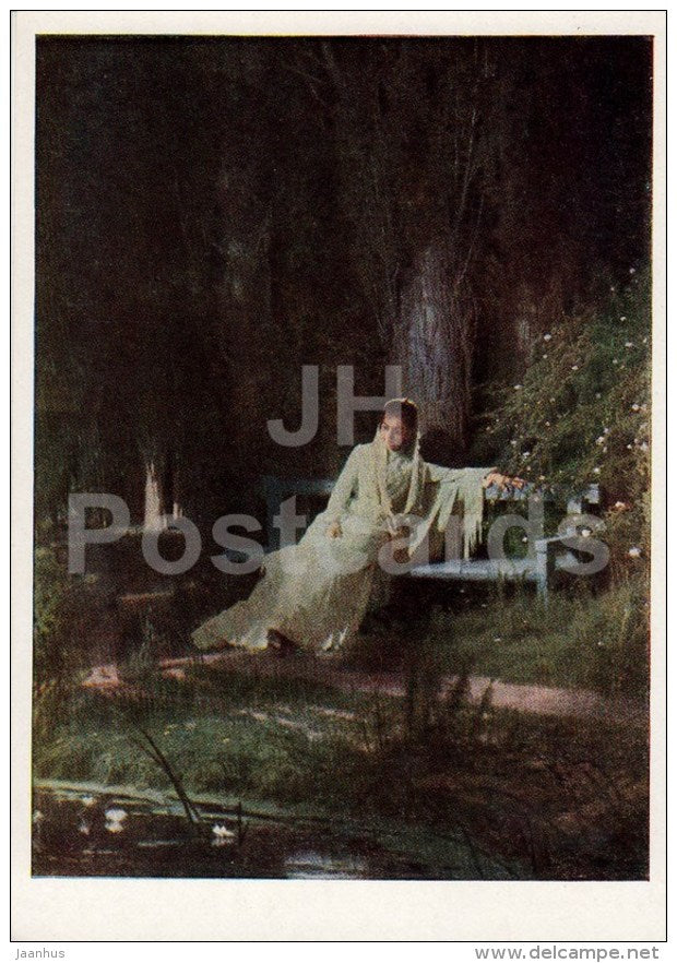 painting by I. Kramskoy - 1 - Moonlight night , 1889 - woman - Russian art - 1961 - Russia USSR - unused - JH Postcards
