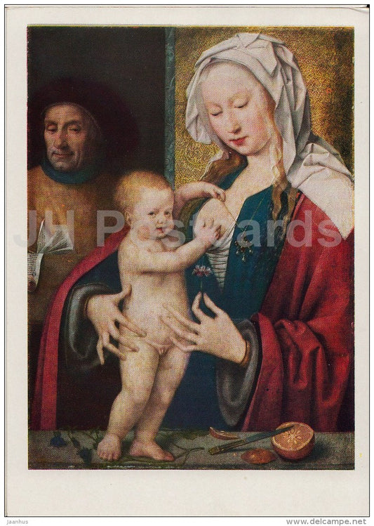 painting  by Joos van Cleve - Madonna and Child with Joseph - Dutch art - 1957 - Russia USSR - unused - JH Postcards