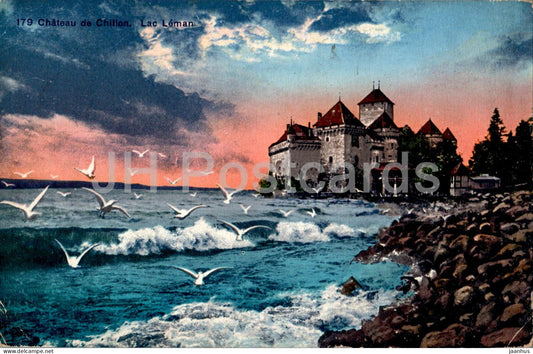 Lac Leman - Chateau de Chillon - 179 - castle - old postcard - 1918 -  Switzerland - used - JH Postcards