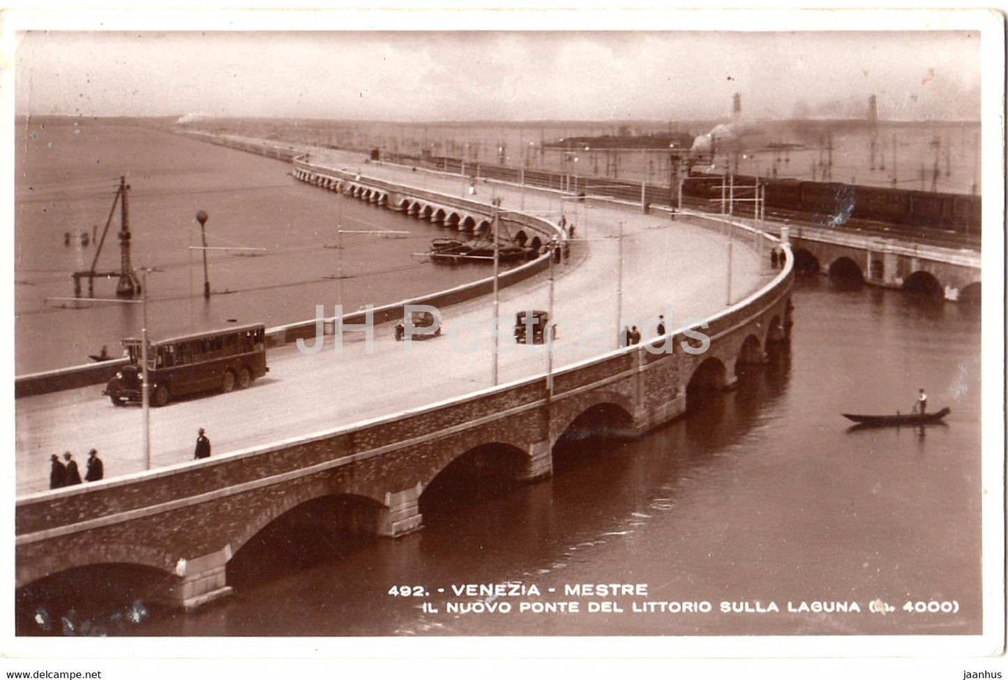 Venezia - Venice - Mestre - Il Nuovo Ponte del Littorio Sulla Laguna - bus - 492 - old postcard - Italy - unused - JH Postcards