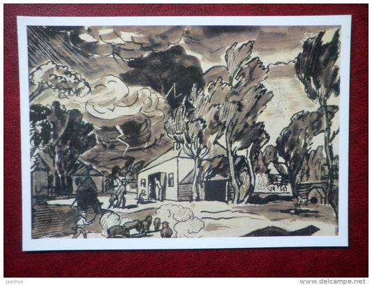 painting by Nikolay Krymov , Thunderstorm , 1908 - russian art - unused - JH Postcards