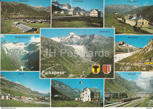Furkapass 2431 m - Oberwald - Passhohe - Tiefenbach - Galenstock - train  multiview - 1771 - 1991 - Switzerland - unused - JH Postcards