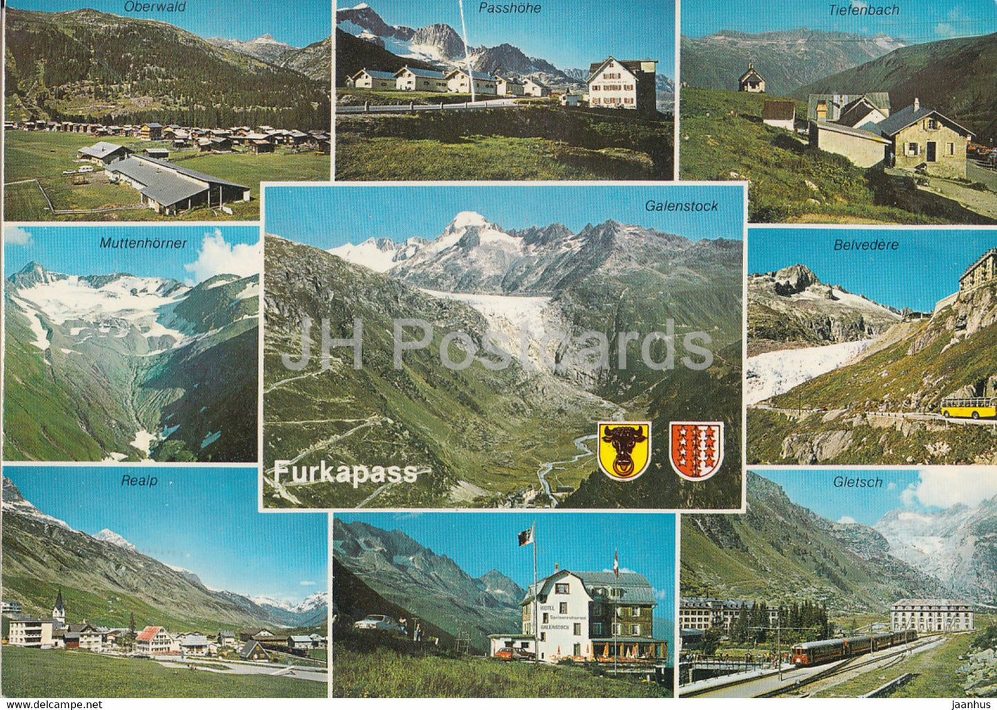 Furkapass 2431 m - Oberwald - Passhohe - Tiefenbach - Galenstock - train  multiview - 1771 - 1991 - Switzerland - unused - JH Postcards