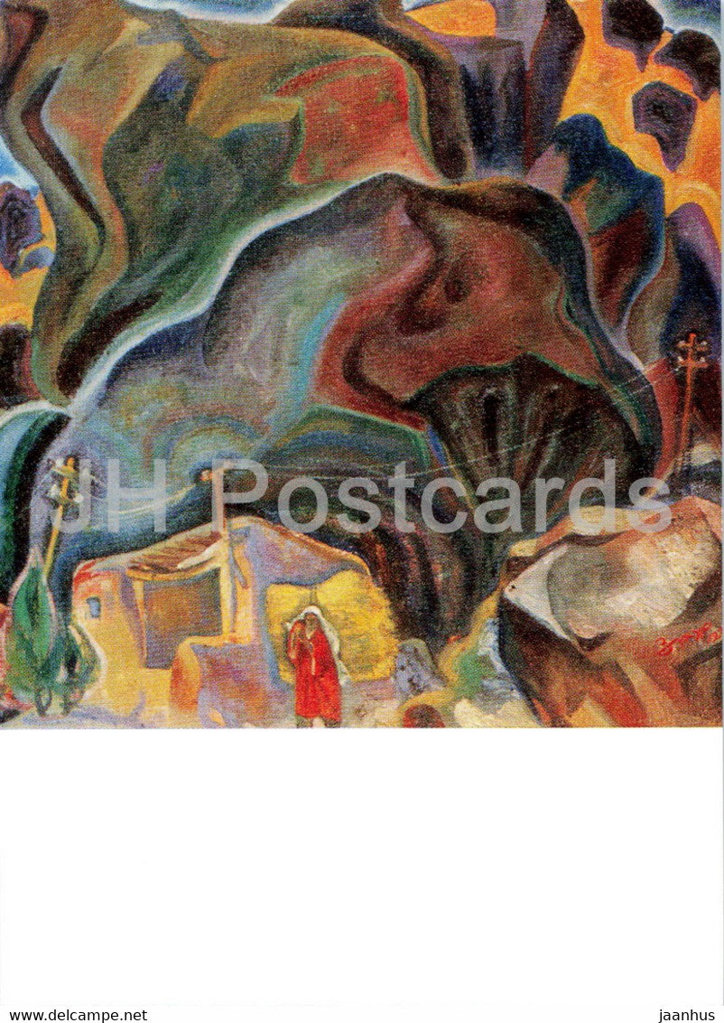 painting by H. Hushvakhtov - Past-Huf - Along the Pamir roads - Tajik art - 1974 - Russia USSR - unused - JH Postcards