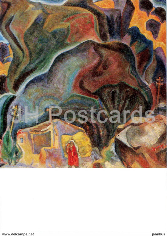 painting by H. Hushvakhtov - Past-Huf - Along the Pamir roads - Tajik art - 1974 - Russia USSR - unused - JH Postcards