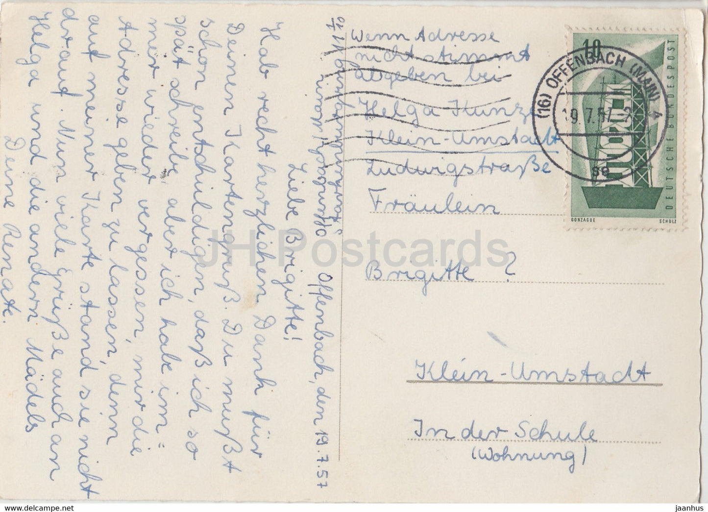 Offenbach am Main - Rudolf-Koch-Gymnasium - Offenbacher Schloss - Carl Ulrich Brücke - alte Postkarte 1957 - Deutschland - gebraucht