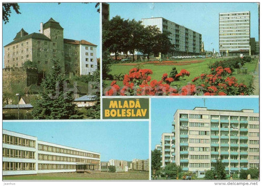 Mlada Boleslav - castle - Lenin square - school - housing estate - Czechoslovakia - Czech - used - JH Postcards