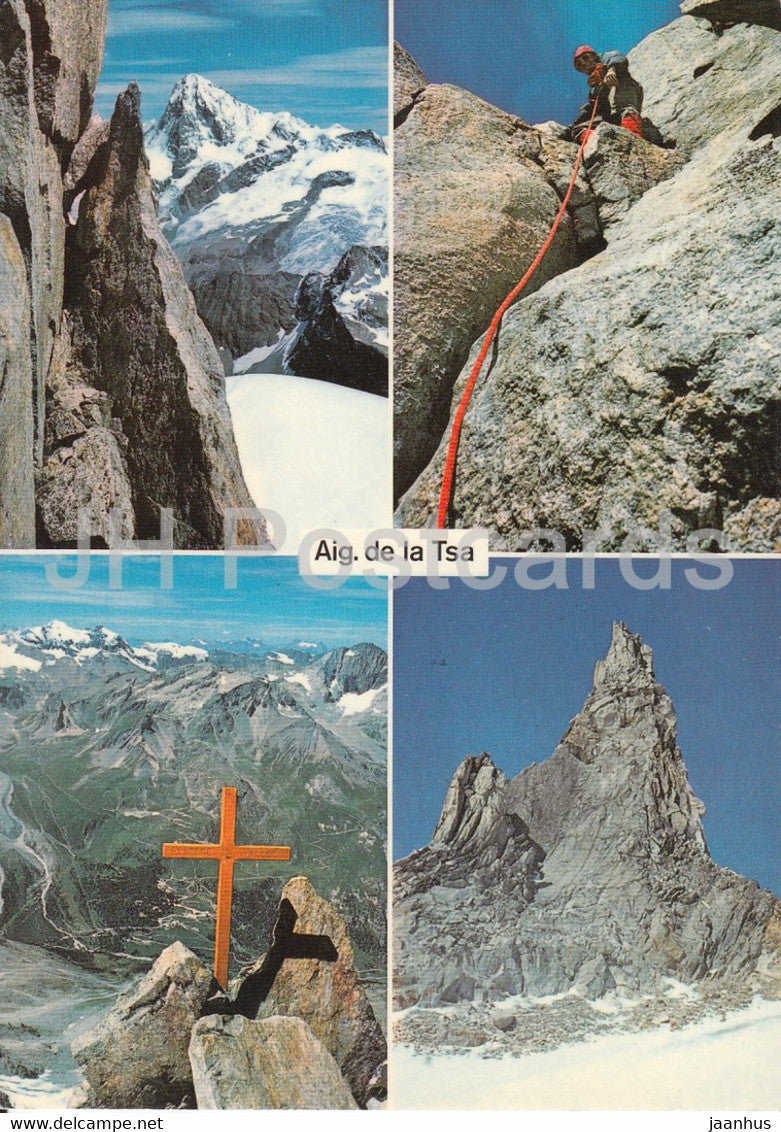 Aig de la Tsa 3668 m - S Arolla - Dt Blanche - climber - multiview - 52855 - 1987 - Switzerland - used - JH Postcards