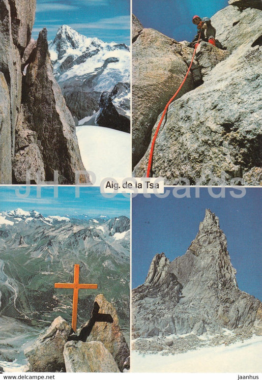 Aig de la Tsa 3668 m - S Arolla - Dt Blanche - climber - multiview - 52855 - 1987 - Switzerland - used - JH Postcards