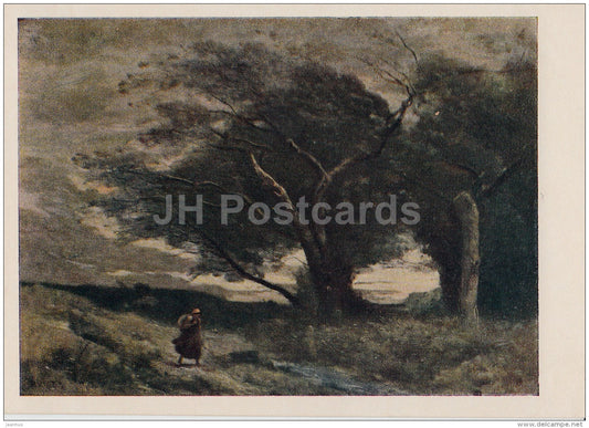 painting  by Jean-Baptiste-Camille Corot - The Gust - French art - 1955 - Russia USSR - unused - JH Postcards