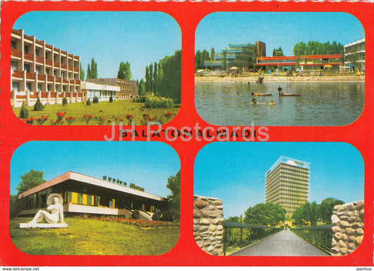Balaton - Balatonalmadi - hotel - beach - multiview - 1980 - Hungary - used - JH Postcards