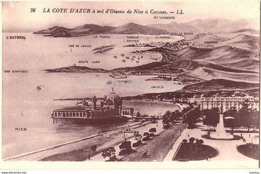La Cote D'Azur a vol d'Oiseau de Nice a Cannes - 26 - old postcard - France - unused - JH Postcards