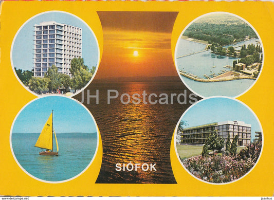Siofok - hotel - sailing boat - multiview - 1970s - Hungary - used - JH Postcards