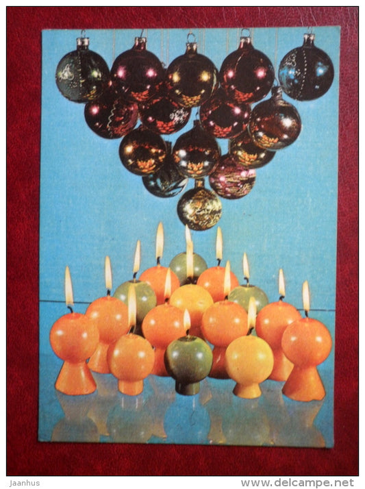 New Year Greeting card - candles - decorations - 1982 - Estonia USSR - used - JH Postcards