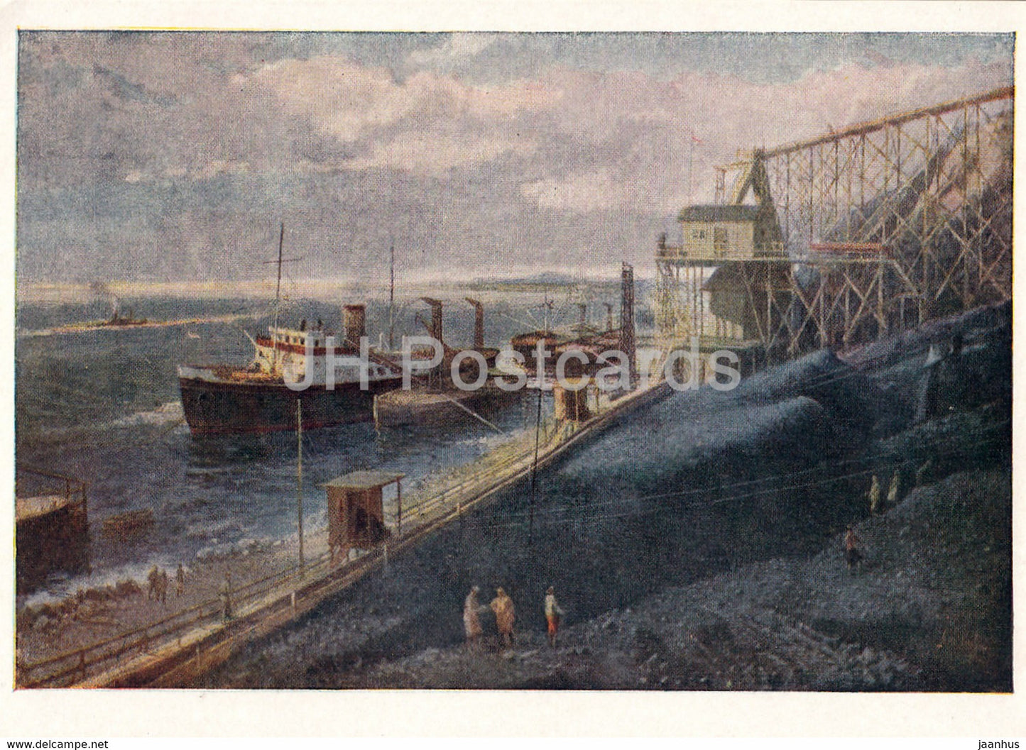 painting by V. Kandinsky - Sangar coal - ship - Yakutia Sakha Russian art - 1958 - Russia USSR - unused - JH Postcards