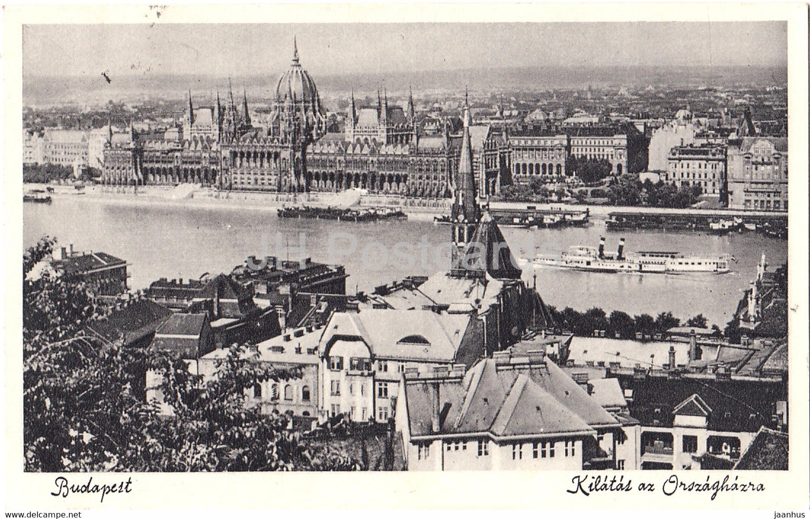 Budapest - Kilatas az Orszaghazra - View of the Parliament - steamer - ship - old postcard - 1937 - Hungary - used - JH Postcards