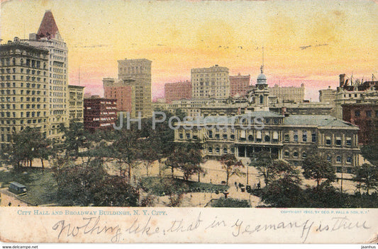 New York - City Hall and Broadway Buildings N Y City - old postcard - United States - USA - used - JH Postcards