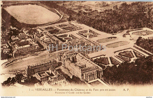 Versailles - Panorama du Chateau et du Parc pris en avion - 1 - old postcard - France - unused - JH Postcards