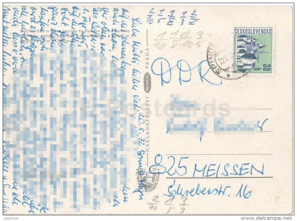Krkonose - Snezka mountain - cable car - wild flowers - Czechoslovakia - Czech - used 1972 - JH Postcards