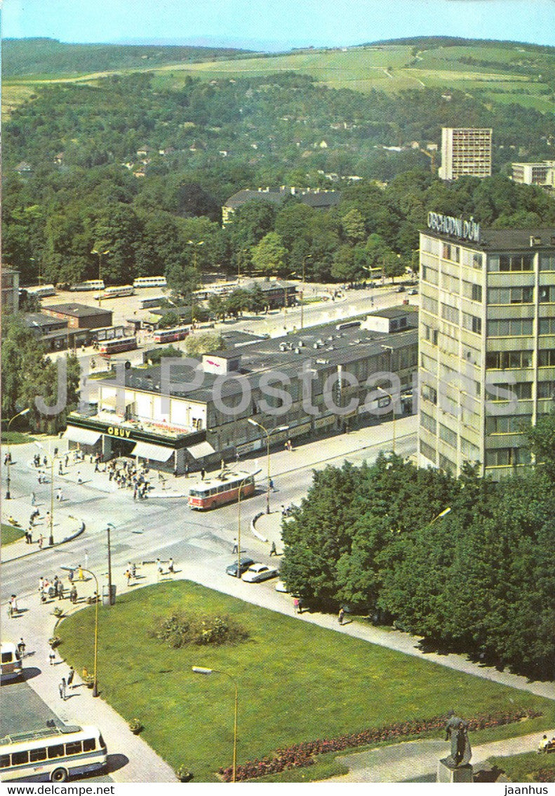 Gottwaldow - Zlin - Namesti Prace - town view - bus - Czechoslovakia - Czech Republic - unused - JH Postcards