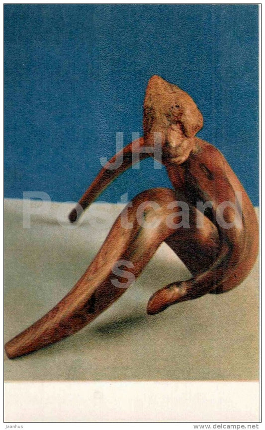 at the beach - Nature and Fantasy - wooden figures - 1969 - Russia USSR - unused - JH Postcards