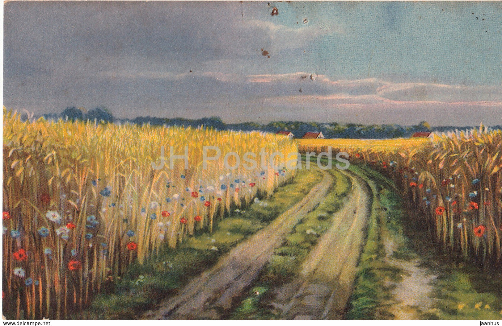field road - illustration - Serie 1/3 - old postcard - unused - JH Postcards