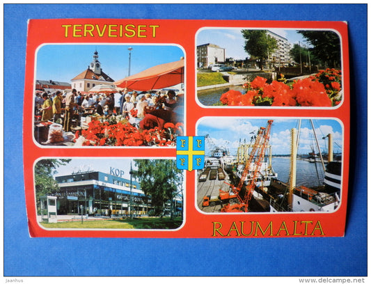 Terveiset Raumalta - Greetings from Rauma - port - fair - javelin -circulated in Finland 1983 ,Helsinki - Finland - used - JH Postcards