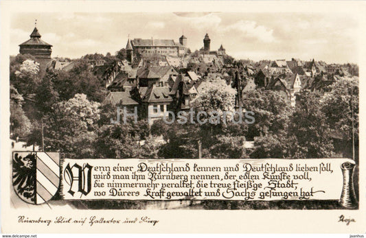 Nurnberg - Nuernberg - Blick auf Hallertor und Burg - old postcard - Germany - unused - JH Postcards