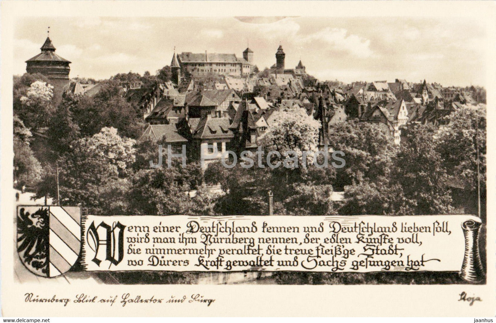 Nurnberg - Nuernberg - Blick auf Hallertor und Burg - old postcard - Germany - unused - JH Postcards