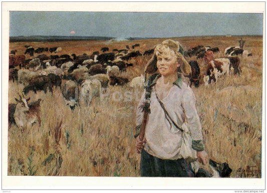 Portrait of A. Plastov - Vitya the Shepherd Boy , 1951 - Soviet Countryside - Russian art - 1978 - Russia USSR - unused - JH Postcards