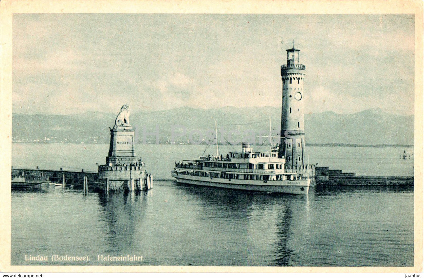Lindau - Bodensee - Hafeneifahrt - lighthouse - port - ship - old postcard - Germany - unused - JH Postcards