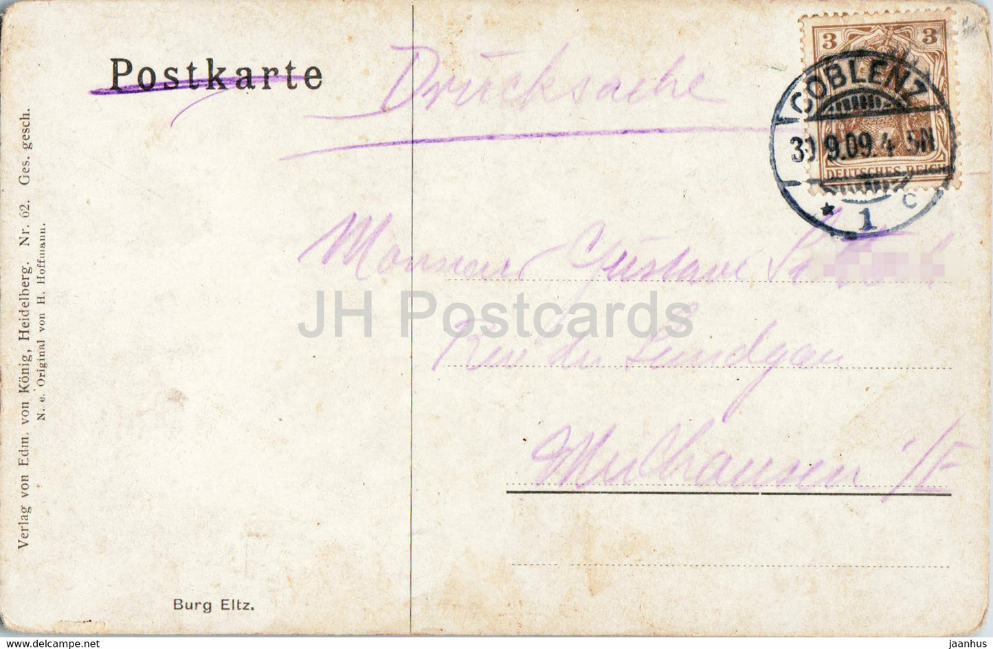 Burg Eltz - Burg - Illustration - 62 - alte Postkarte - 1909 - Deutschland - gebraucht