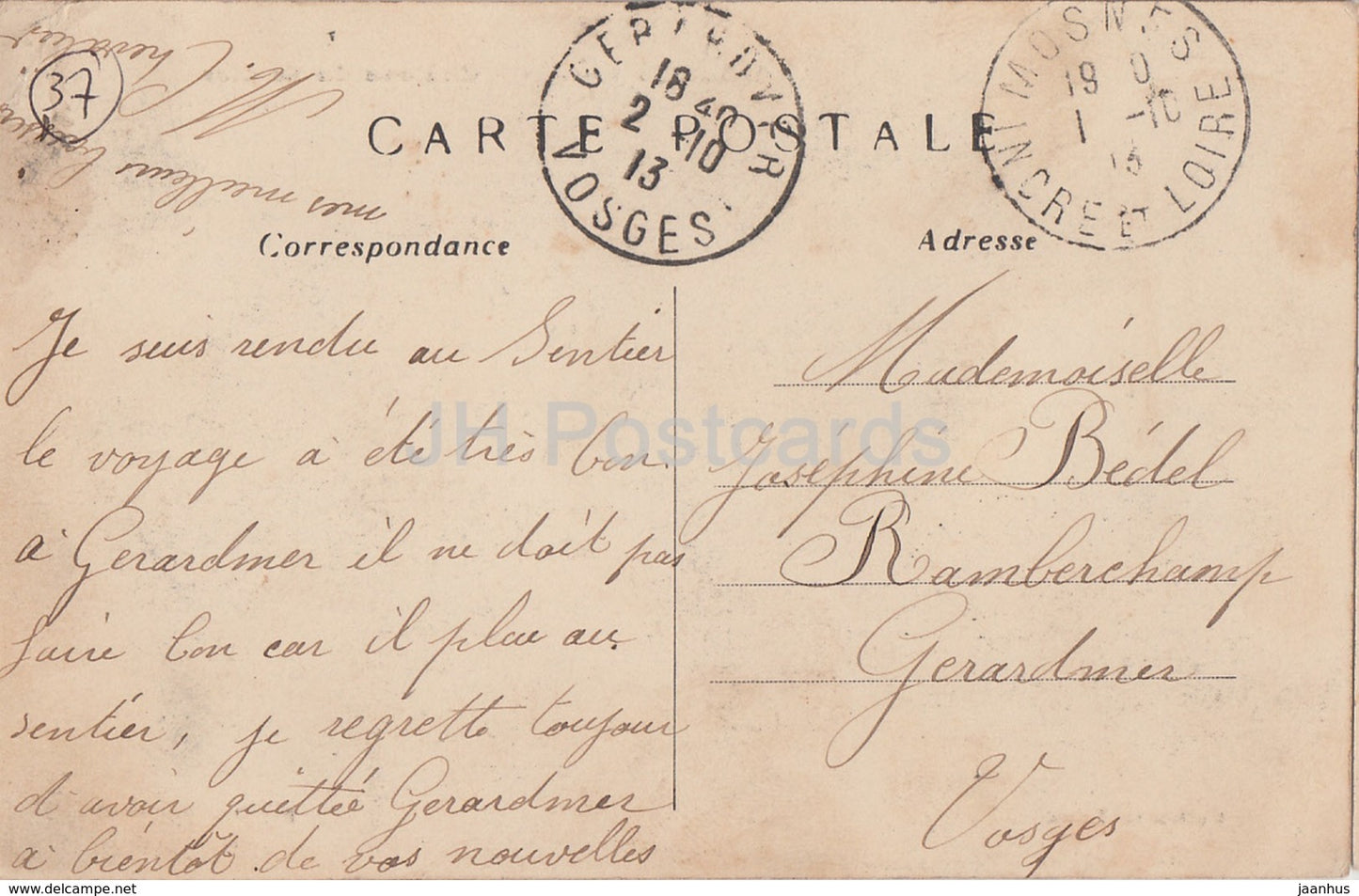 Mosnes - Chateau du Sentier - castle - old postcard - 1913 - France - used